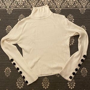 White Mock Neck with Button Sleeves